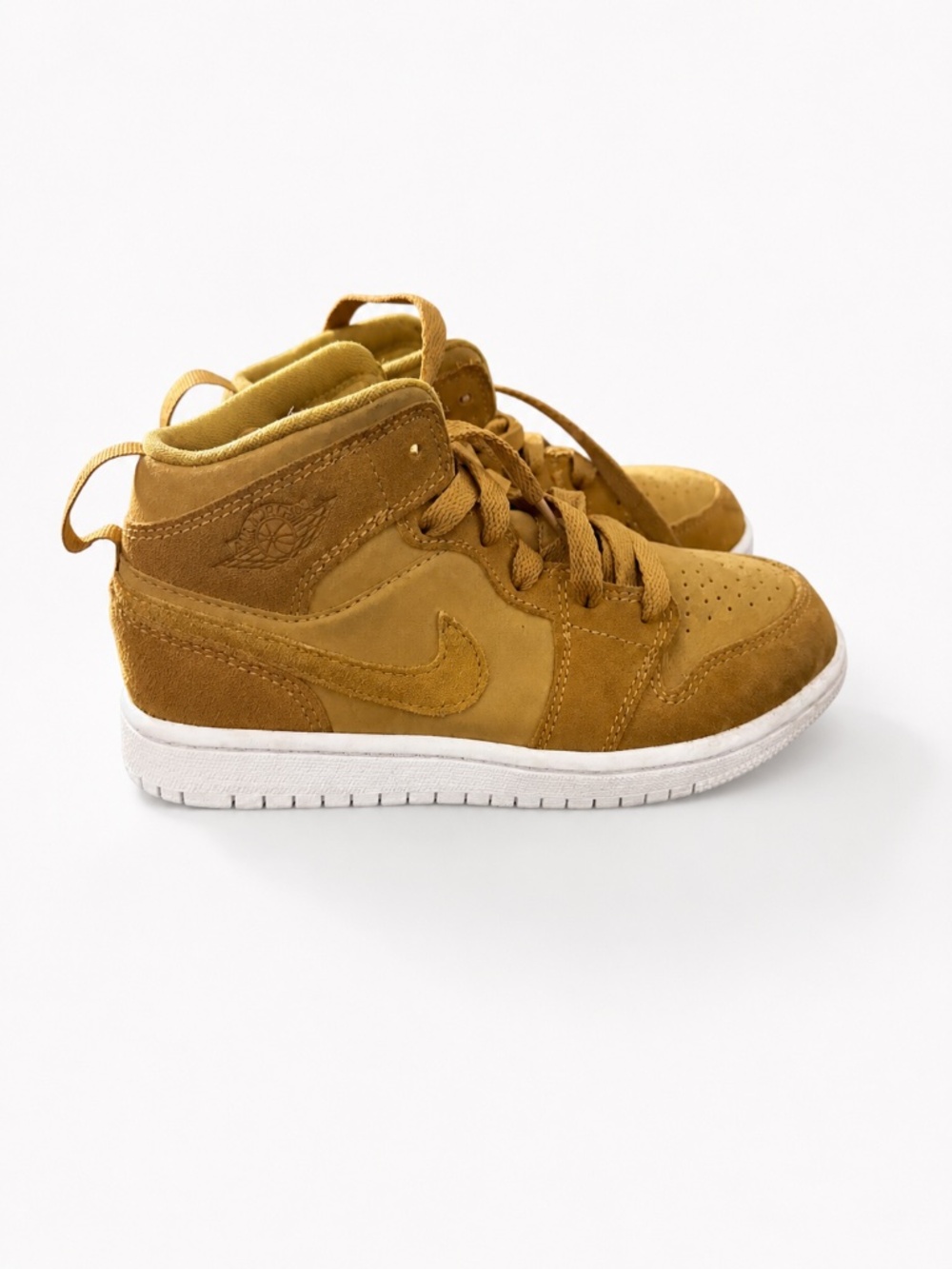 Nike Air Jordan 1 Mid Wheat Mustard High Top Sneakers Kids